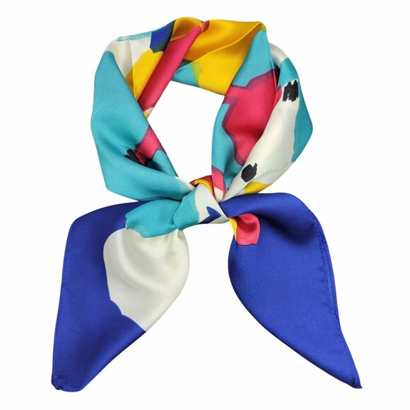 ❤️Elegant Bandana Square Scarf Silky Satin Soft Bright Blue Colorful Abstract❤️ - Picture 3 of 6